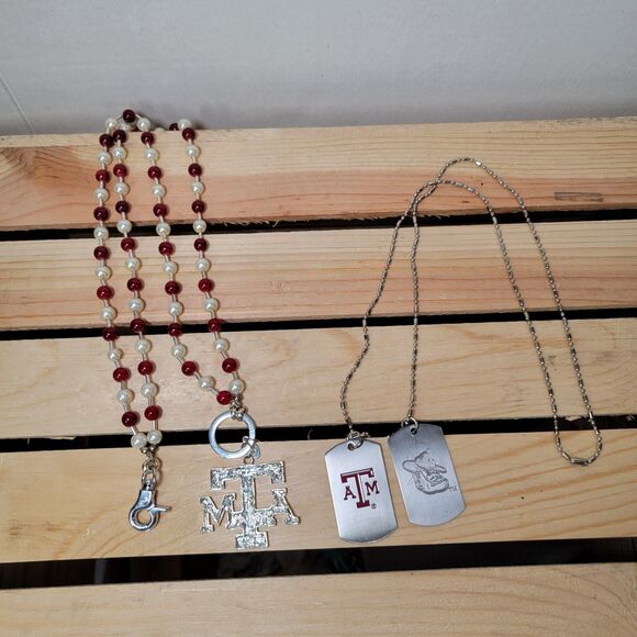 Set of 2 Texas A&M Necklaces - Beads & Dog Tags - Picture 3 of 3